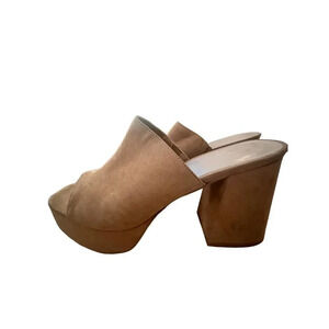 Urban Outfitters Taupe Faux Suede Platform Block‎ Heel Slip On Mule Sandals 10M